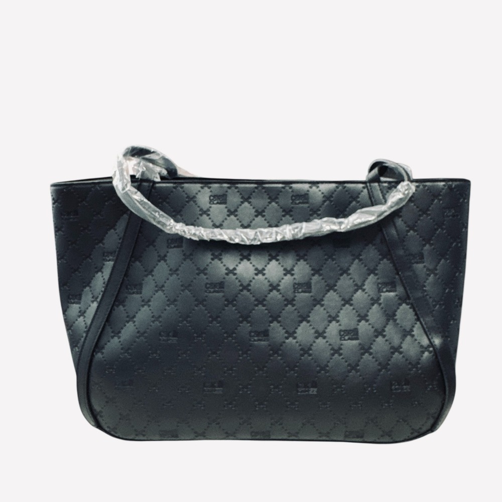 Cavalli Class Sandra Shopper Tote Bag‎ Black Debossed Elegant Designer Handbag - Picture 4 of 6